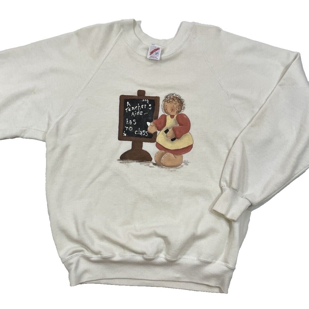 Vintage 90s Jerzees Teacher's Aide Has No Class Sweatshirt Crew‎ Neck Raglan L